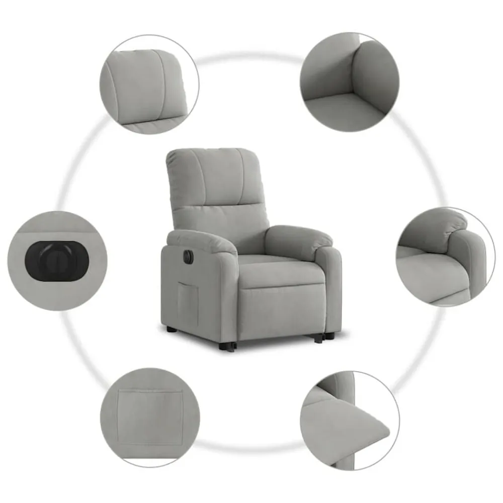 vidaXL Sillón eléctrico reclinable elevable tela microfibra Gris claro