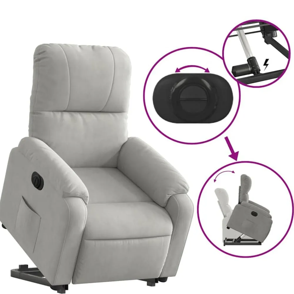 vidaXL Sillón eléctrico reclinable elevable tela microfibra Gris claro