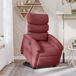 vidaXL Sillón eléctrico reclinable elevable de tela rojo tinto Rojo vino tinto Clearance