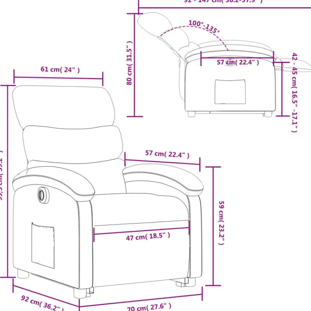 vidaXL Sillón eléctrico reclinable elevable de tela rojo tinto Rojo vino tinto Clearance