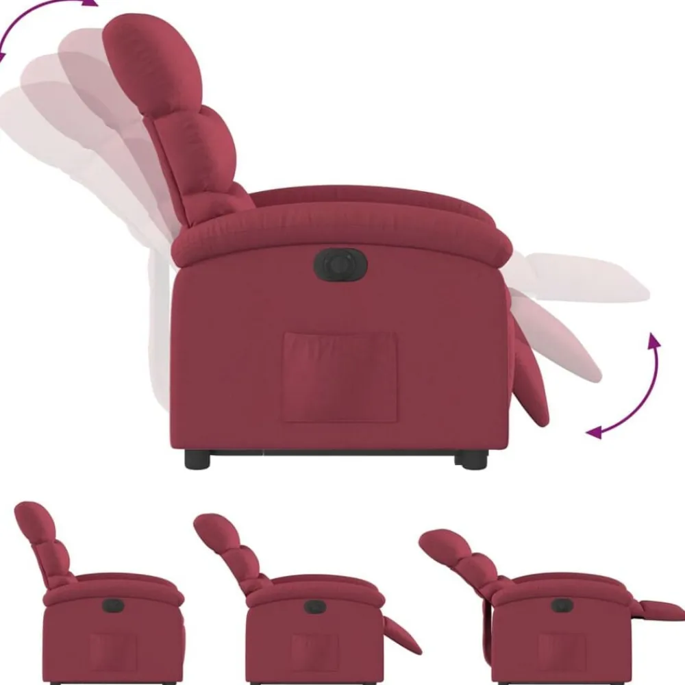 vidaXL Sillón eléctrico reclinable elevable de tela rojo tinto Rojo vino tinto Clearance