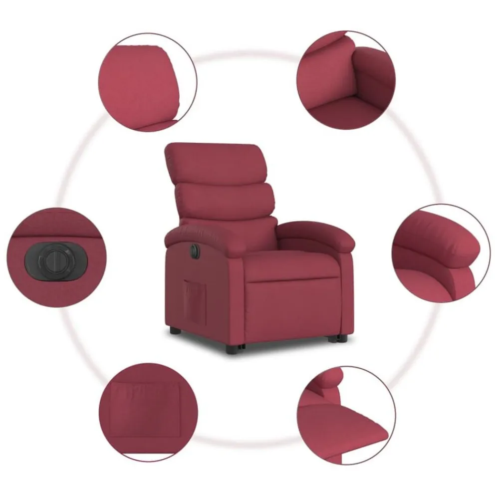 vidaXL Sillón eléctrico reclinable elevable de tela rojo tinto Rojo vino tinto Clearance