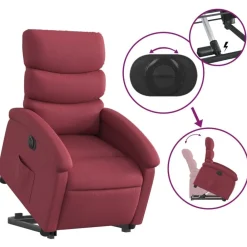 vidaXL Sillón eléctrico reclinable elevable de tela rojo tinto Rojo vino tinto Clearance