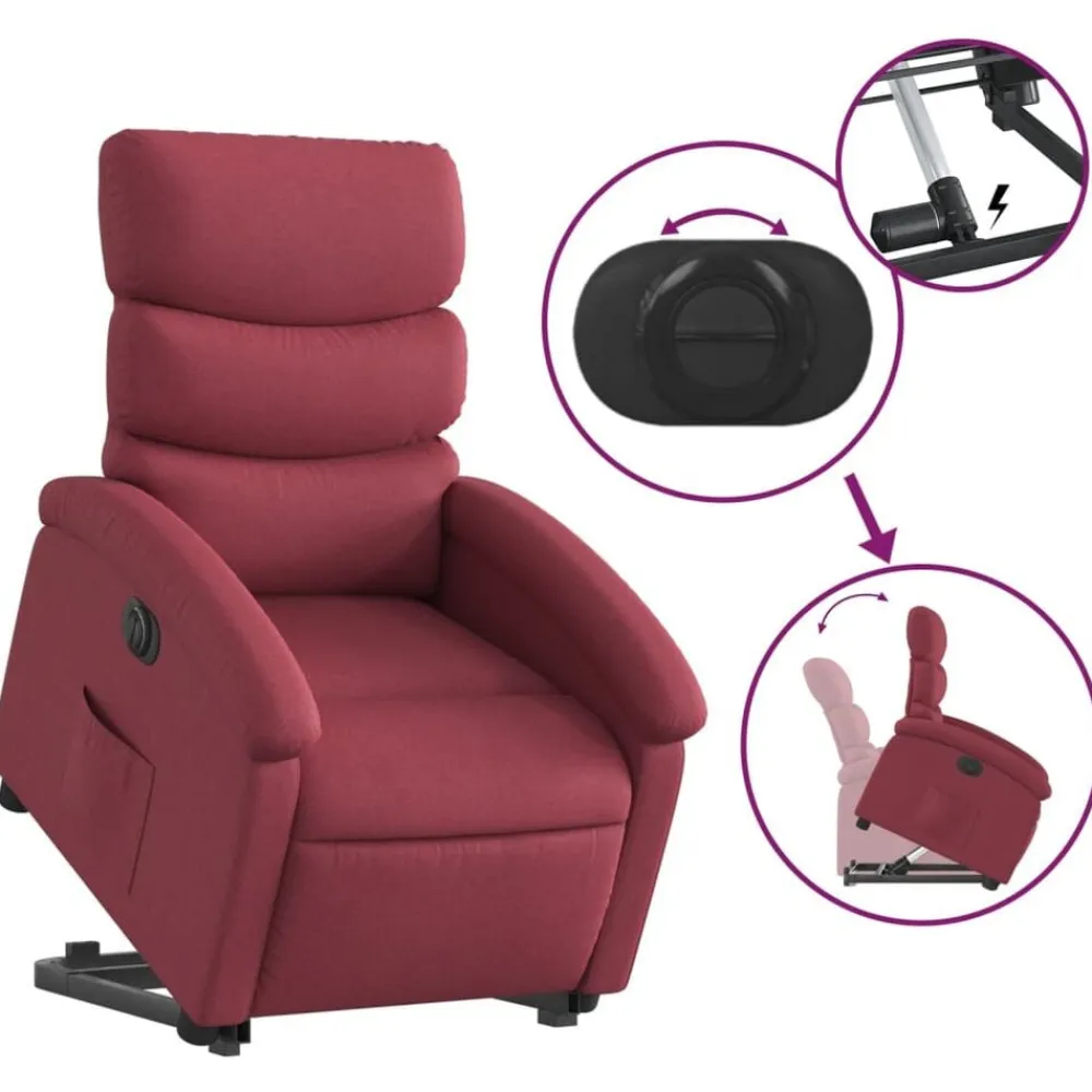 vidaXL Sillón eléctrico reclinable elevable de tela rojo tinto Rojo vino tinto Clearance