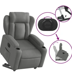 vidaXL Sillón eléctrico reclinable elevable de tela Gris oscuro Outlet