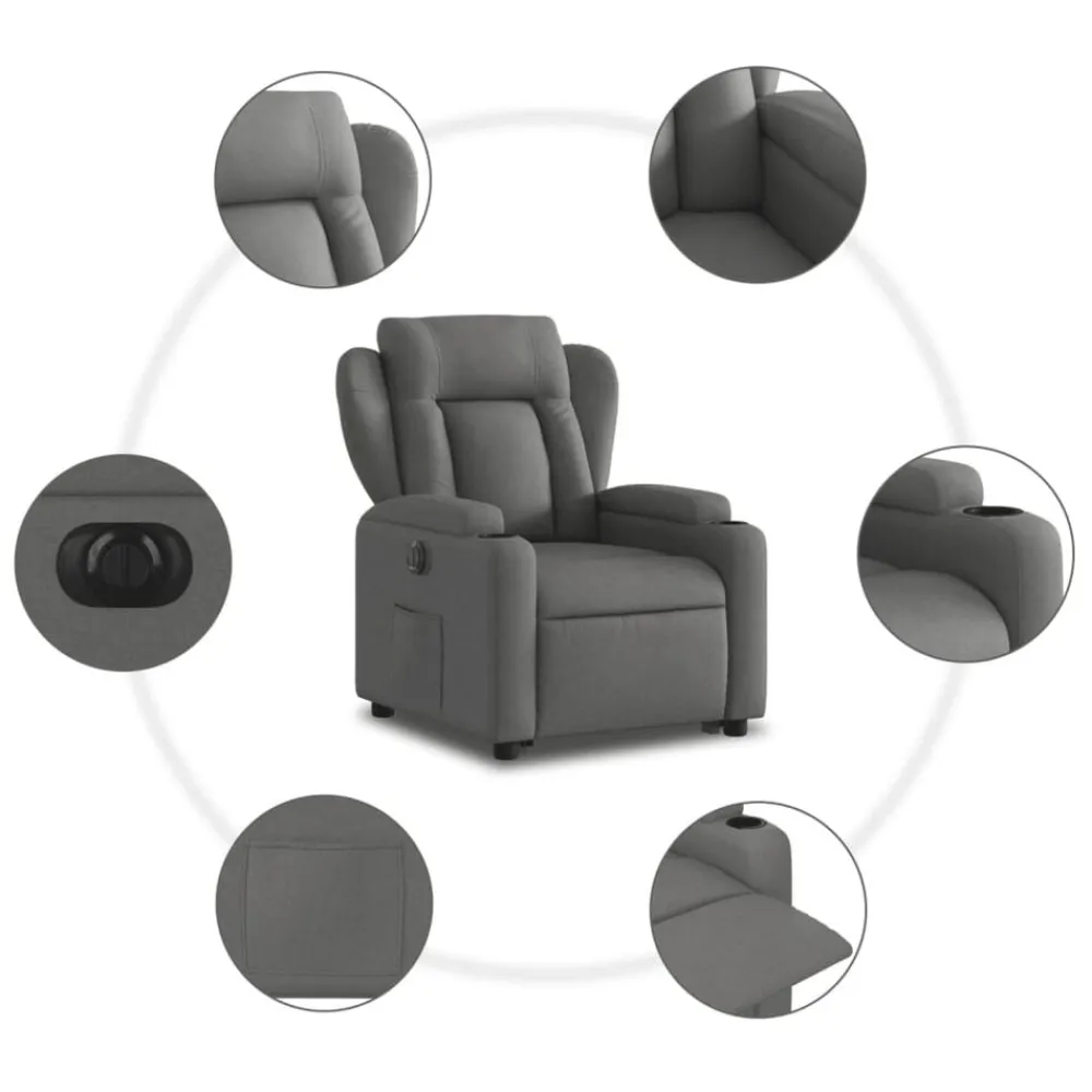 vidaXL Sillón eléctrico reclinable elevable de tela Gris oscuro Outlet