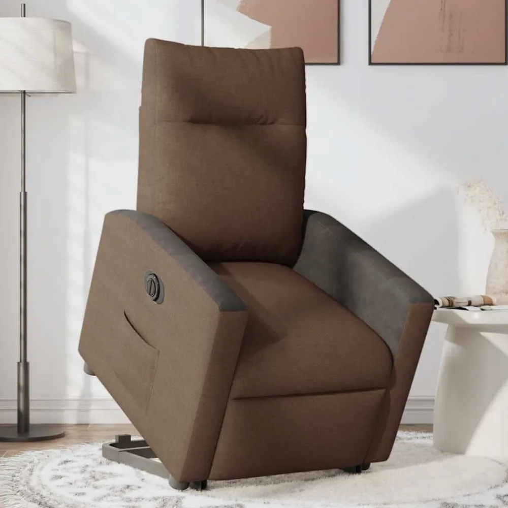 vidaXL Sillón eléctrico reclinable elevable de tela marrón Marrón Outlet