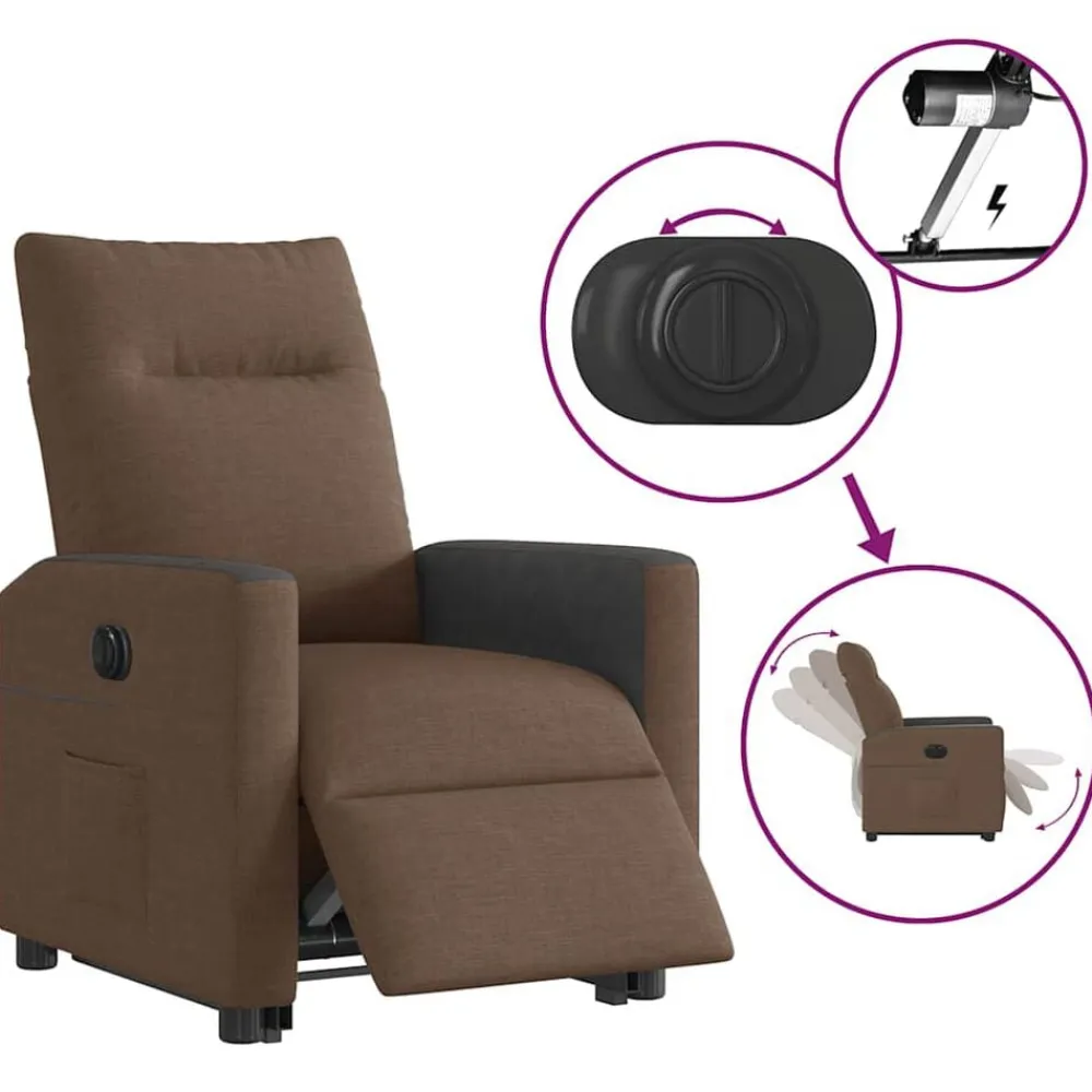 vidaXL Sillón eléctrico reclinable elevable de tela marrón Marrón Outlet