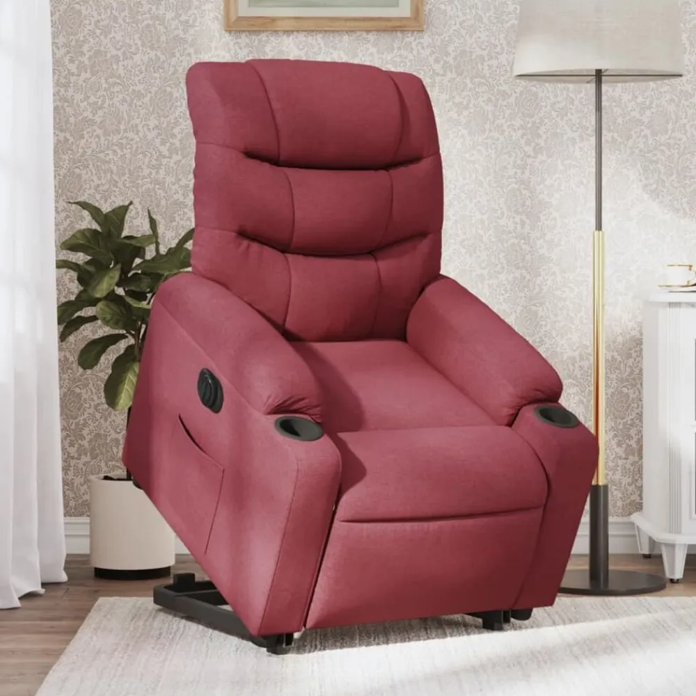 vidaXL Sillón eléctrico reclinable elevable de tela rojo tinto Rojo vino tinto New