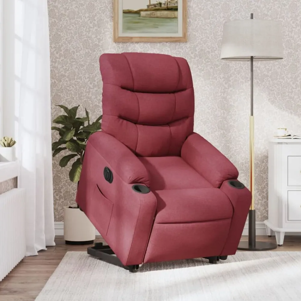 vidaXL Sillón eléctrico reclinable elevable de tela rojo tinto Rojo vino tinto New