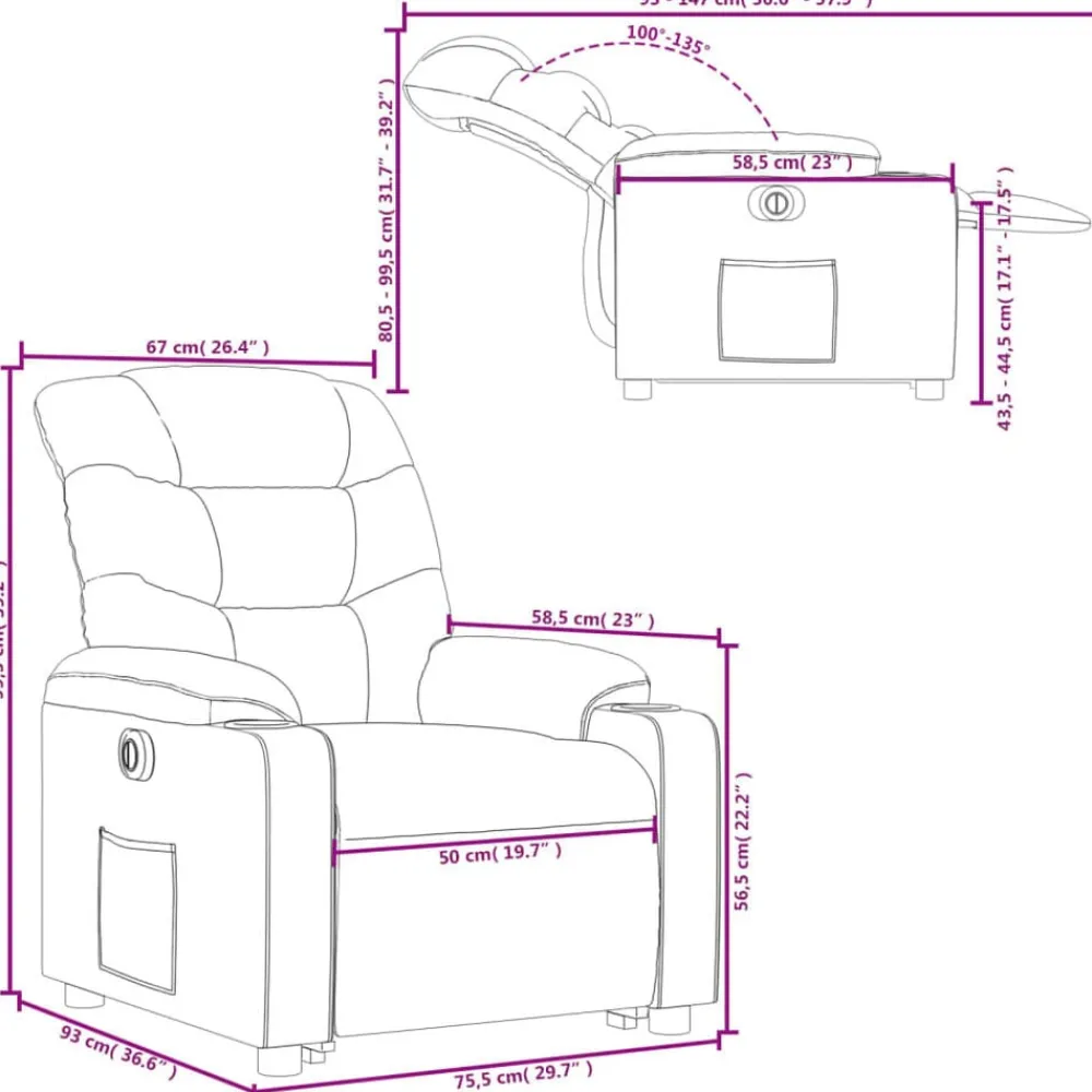 vidaXL Sillón eléctrico reclinable elevable de tela rojo tinto Rojo vino tinto New