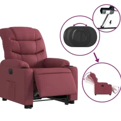 vidaXL Sillón eléctrico reclinable elevable de tela rojo tinto Rojo vino tinto New