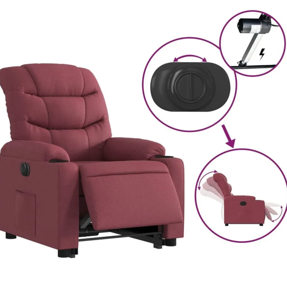 vidaXL Sillón eléctrico reclinable elevable de tela rojo tinto Rojo vino tinto New