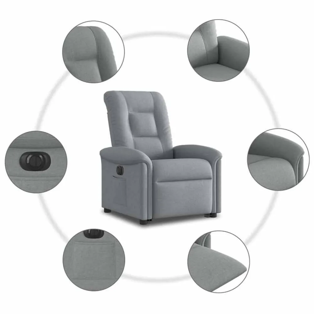 vidaXL Sillón eléctrico reclinable elevable de tela Gris claro