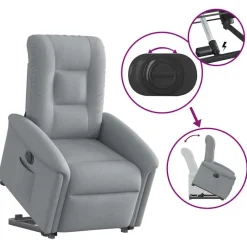 vidaXL Sillón eléctrico reclinable elevable de tela Gris claro