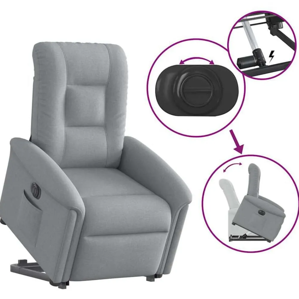 vidaXL Sillón eléctrico reclinable elevable de tela Gris claro