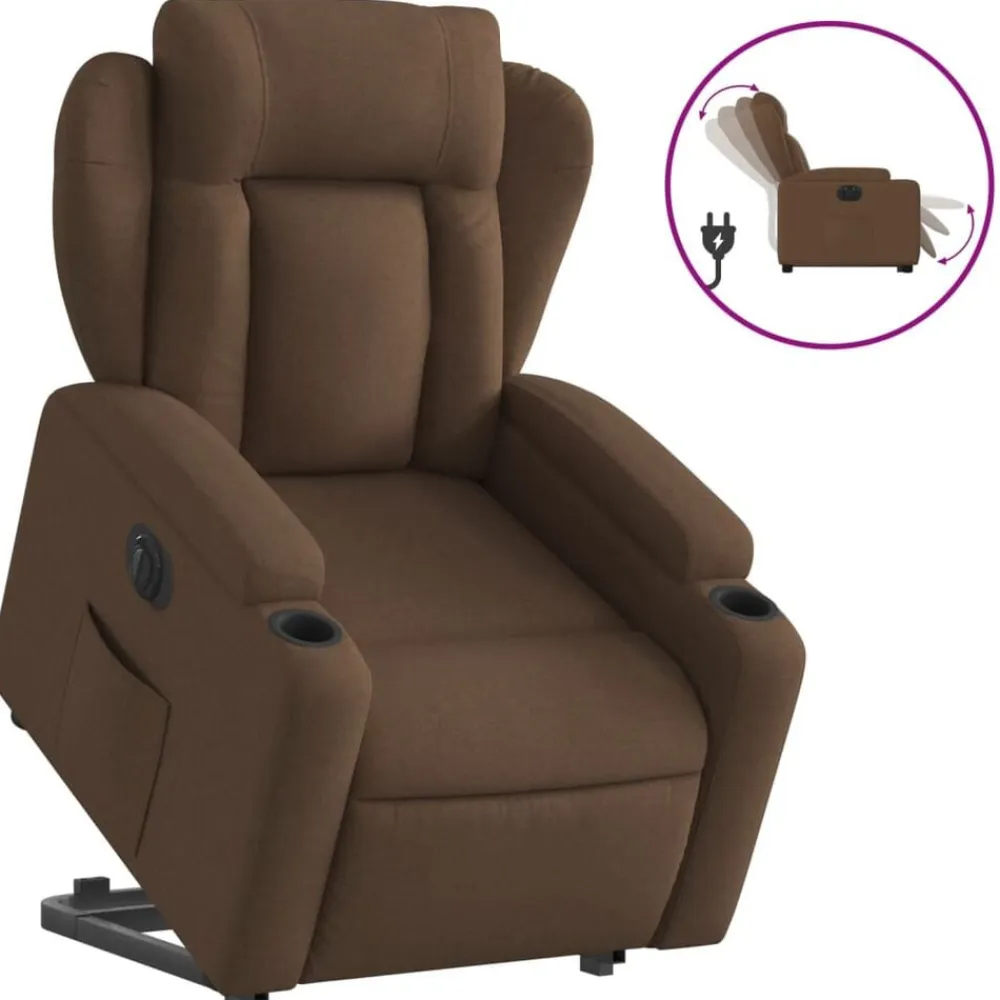 vidaXL Sillas-Sillón eléctrico reclinable elevable de tela marrón