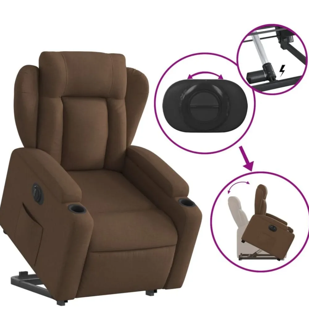 vidaXL Sillas-Sillón eléctrico reclinable elevable de tela marrón