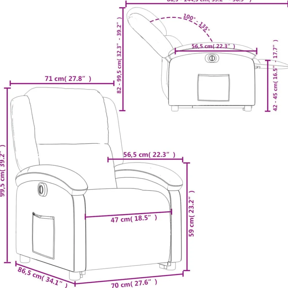 vidaXL Sillas-Sillón eléctrico reclinable elevable de tela