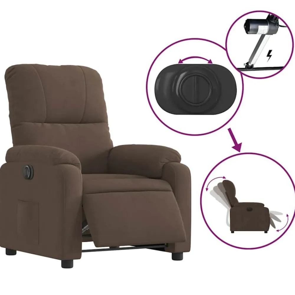 vidaXL Sillón eléctrico reclinable elevable tela microfibra marrón Marrón New