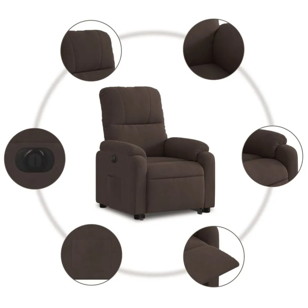 vidaXL Sillón eléctrico reclinable elevable tela microfibra marrón Marrón New