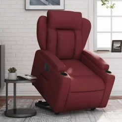 vidaXL Sillas-Sillón elevable eléctrico cuero artificial rojo tinto