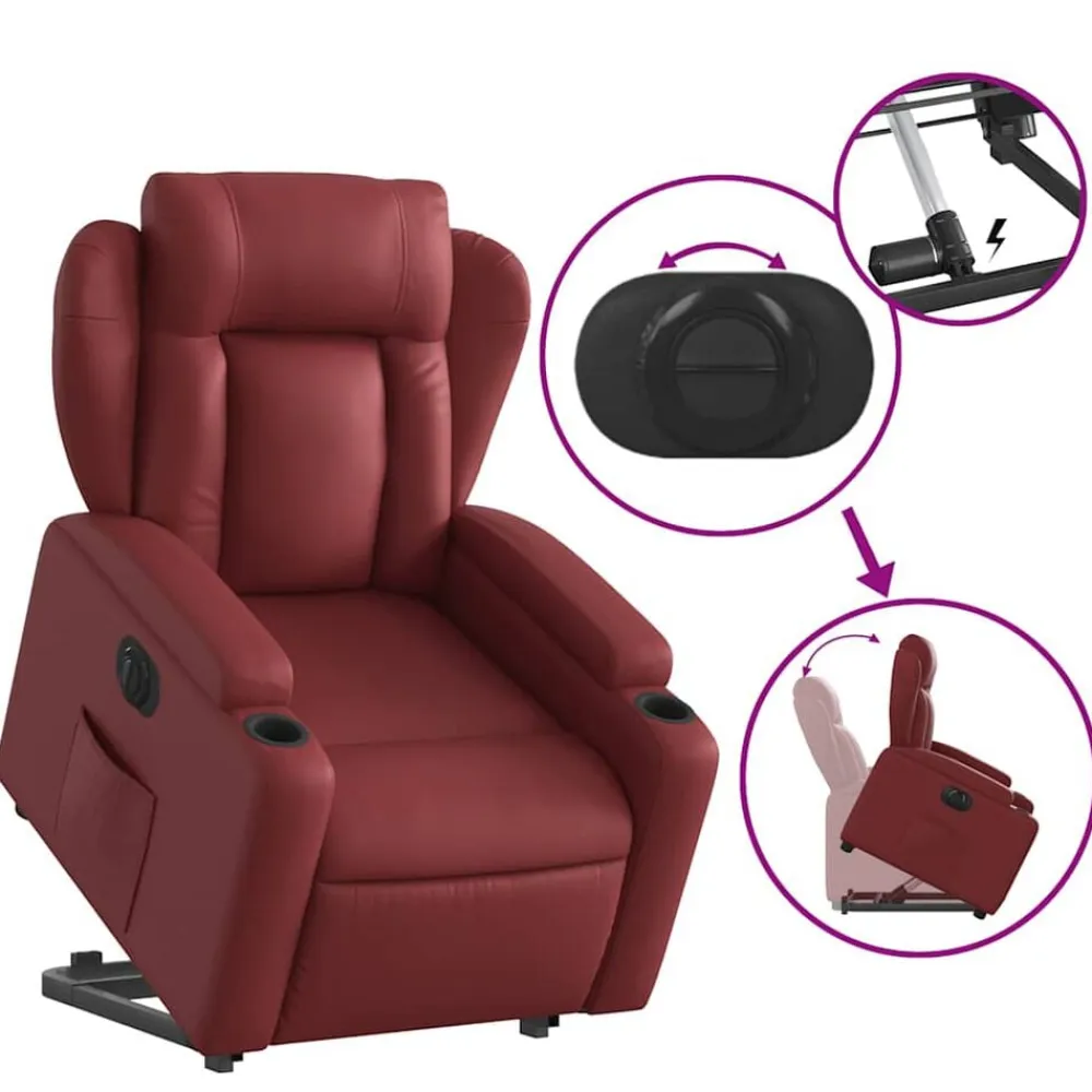 vidaXL Sillas-Sillón elevable eléctrico cuero artificial rojo tinto