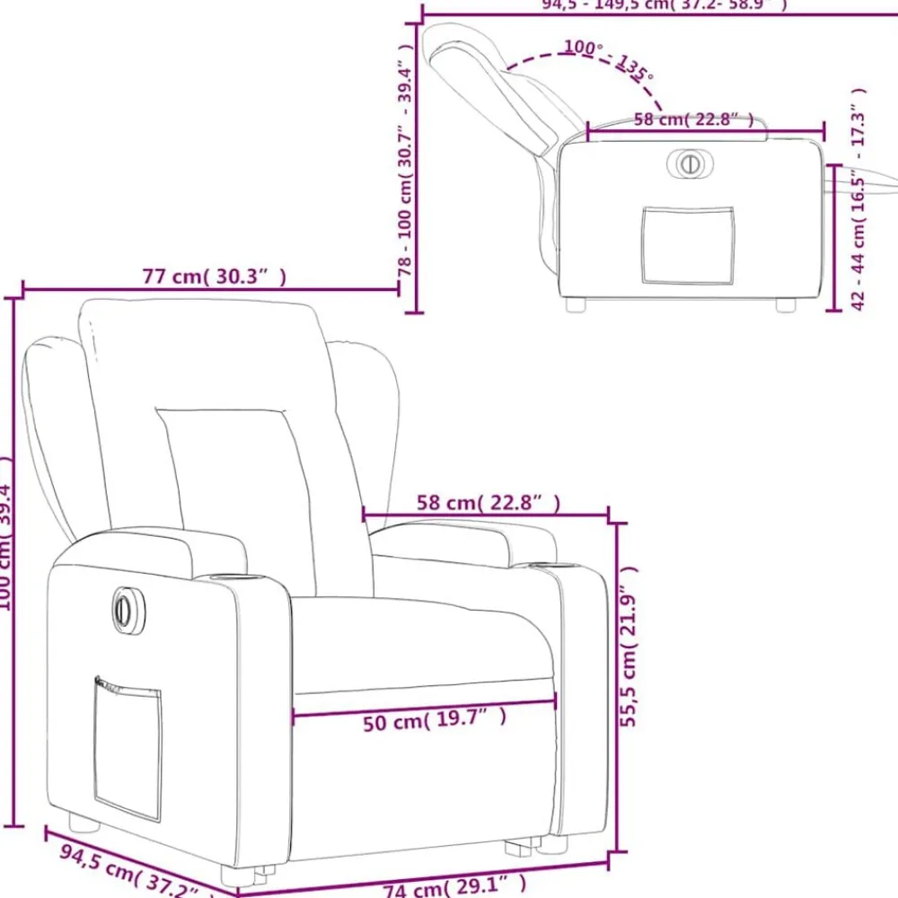 vidaXL Sillas-Sillón elevable eléctrico cuero artificial rojo tinto
