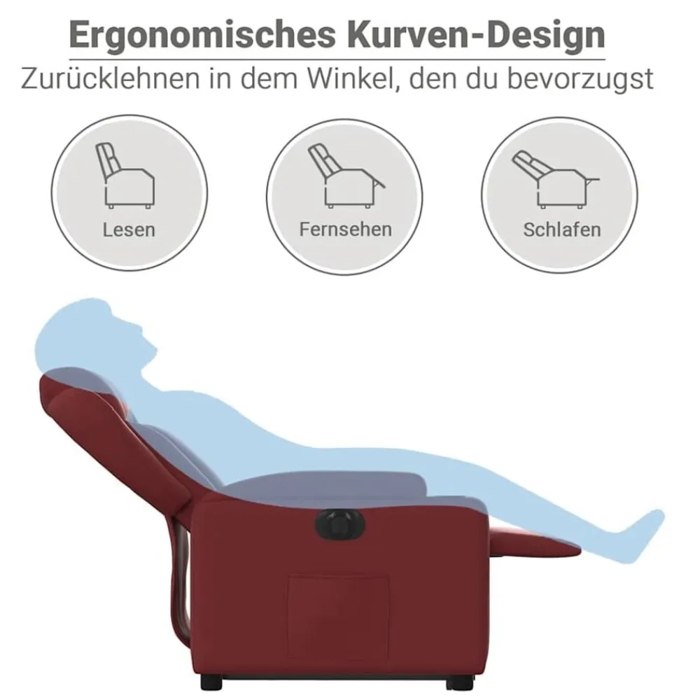 vidaXL Sillas-Sillón elevable eléctrico cuero artificial rojo tinto