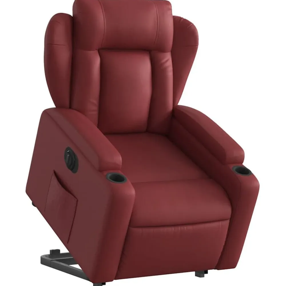 vidaXL Sillas-Sillón elevable eléctrico cuero artificial rojo tinto