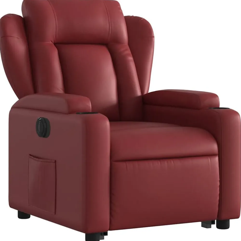 vidaXL Sillas-Sillón elevable eléctrico cuero artificial rojo tinto