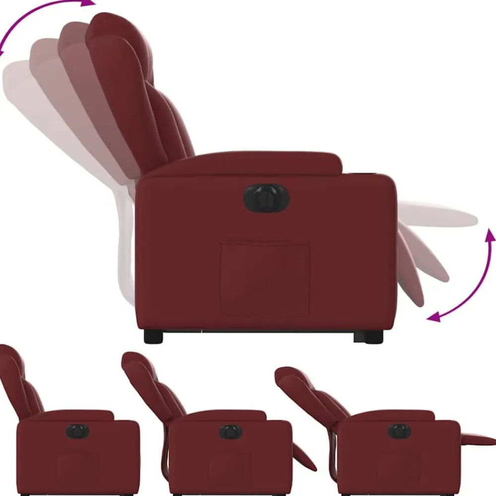 vidaXL Sillas-Sillón elevable eléctrico cuero artificial rojo tinto