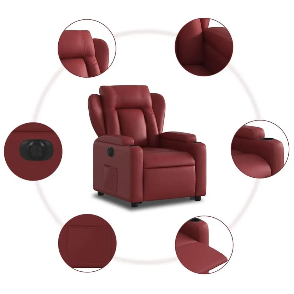 vidaXL Sillas-Sillón elevable eléctrico cuero artificial rojo tinto