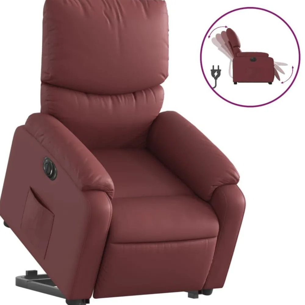 vidaXL Sillón elevable eléctrico cuero artificial rojo tinto Rojo vino tinto Hot