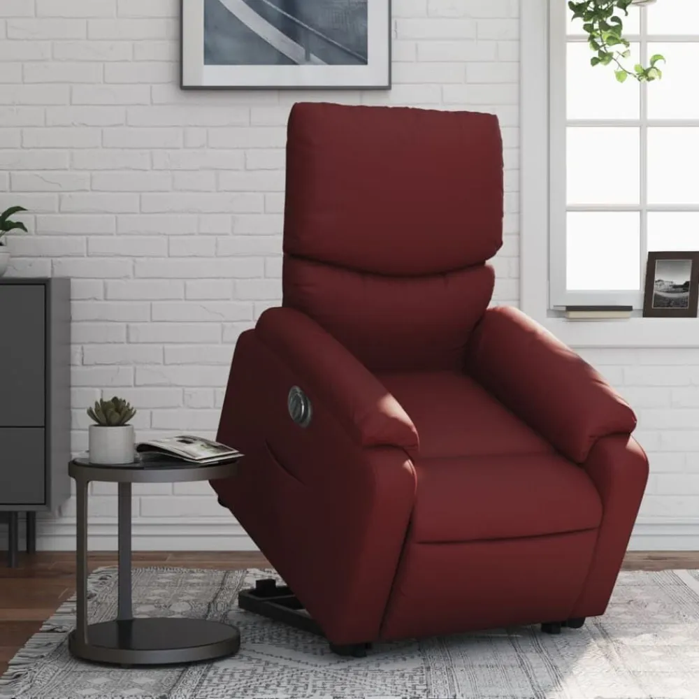 vidaXL Sillón elevable eléctrico cuero artificial rojo tinto Rojo vino tinto Hot