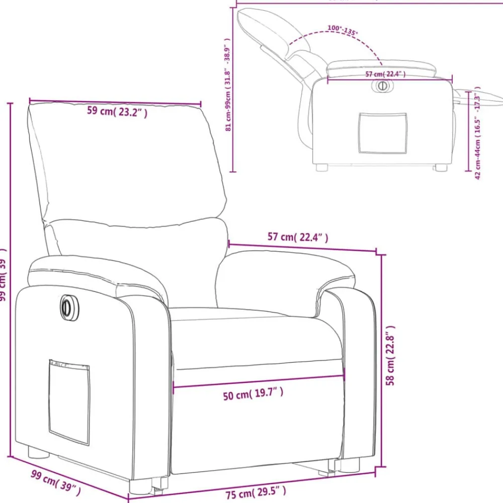 vidaXL Sillón elevable eléctrico cuero artificial rojo tinto Rojo vino tinto Hot