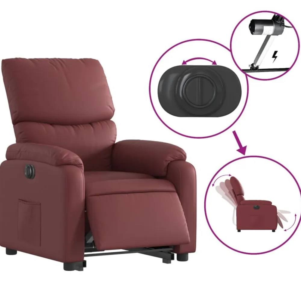 vidaXL Sillón elevable eléctrico cuero artificial rojo tinto Rojo vino tinto Hot