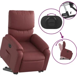 vidaXL Sillón elevable eléctrico cuero artificial rojo tinto Rojo vino tinto Hot