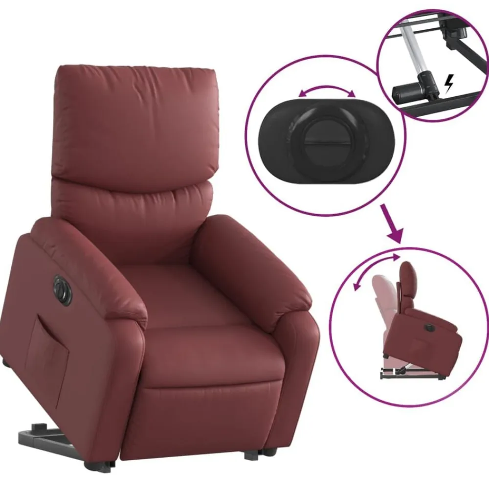 vidaXL Sillón elevable eléctrico cuero artificial rojo tinto Rojo vino tinto Hot