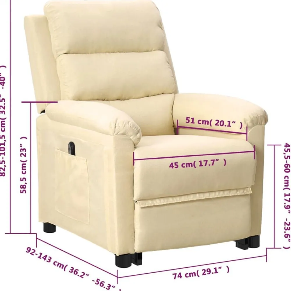 vidaXL Sillón elevable tela Crema