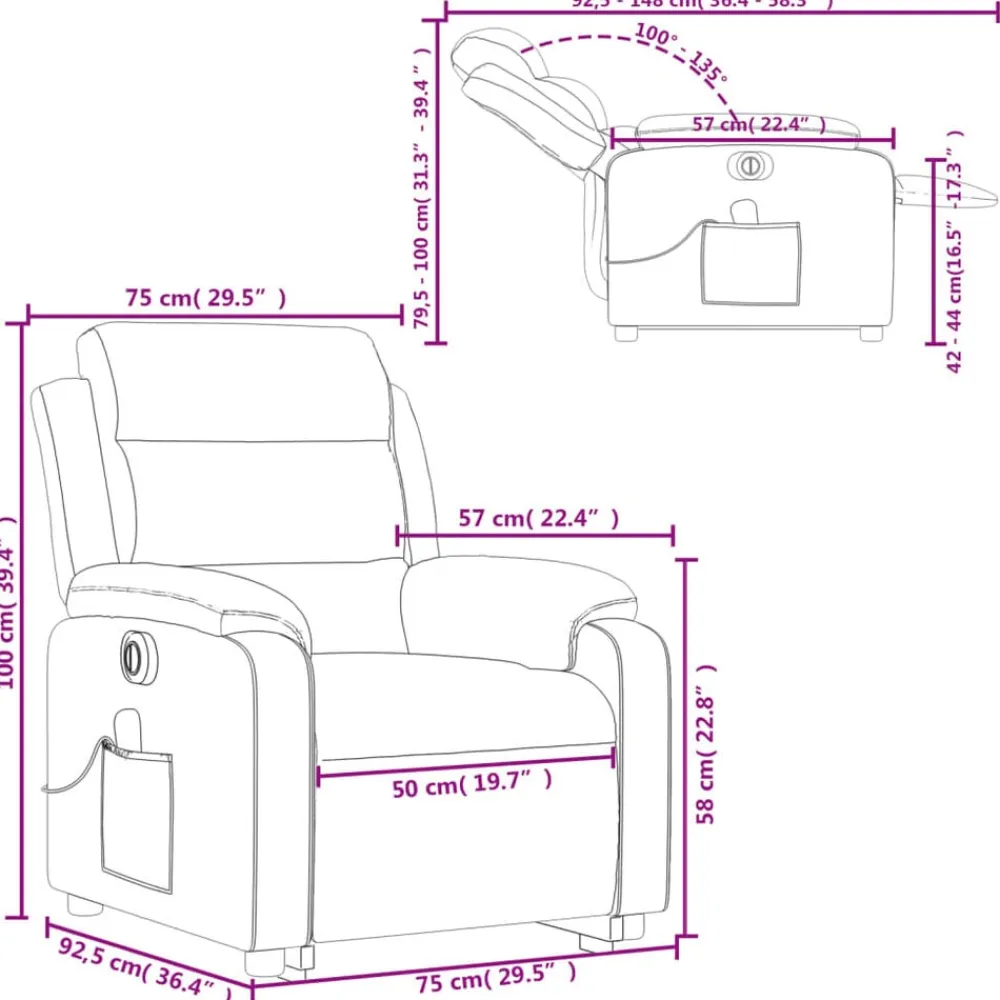 vidaXL Sillas-Sillón masaje eléctrico reclinable elevable tela