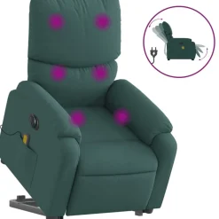 vidaXL Sillón masaje eléctrico reclinable elevable tela Verde oscuro Discount