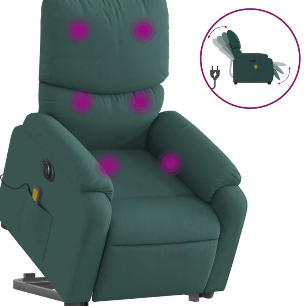 vidaXL Sillón masaje eléctrico reclinable elevable tela Verde oscuro Discount