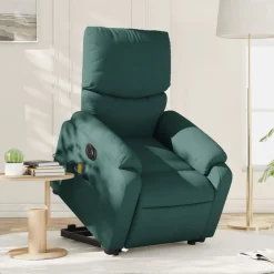 vidaXL Sillón masaje eléctrico reclinable elevable tela Verde oscuro Discount