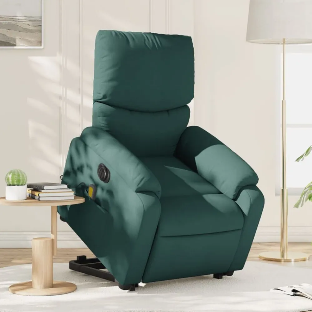 vidaXL Sillón masaje eléctrico reclinable elevable tela Verde oscuro Discount