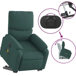 vidaXL Sillón masaje eléctrico reclinable elevable tela Verde oscuro Discount