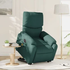 vidaXL Sillón masaje eléctrico reclinable elevable tela Verde oscuro Discount