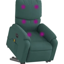 vidaXL Sillón masaje eléctrico reclinable elevable tela Verde oscuro Discount