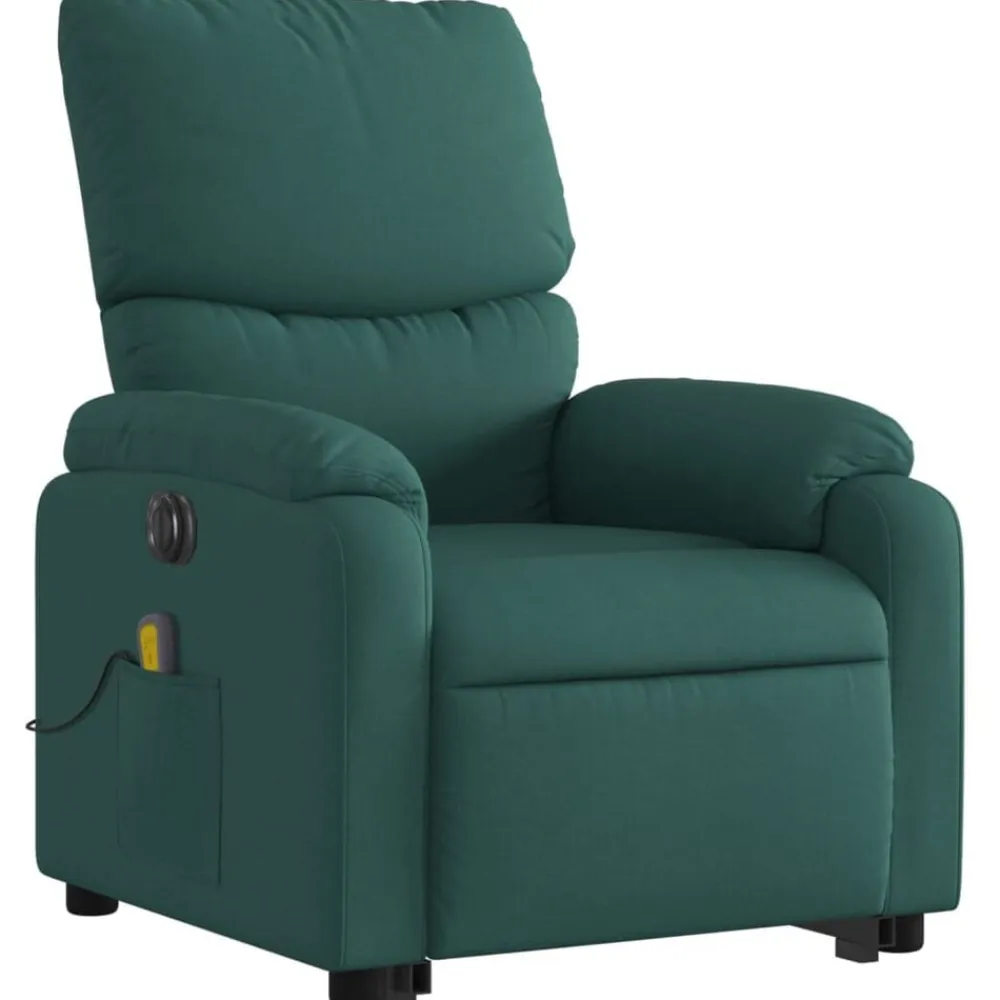 vidaXL Sillón masaje eléctrico reclinable elevable tela Verde oscuro Discount