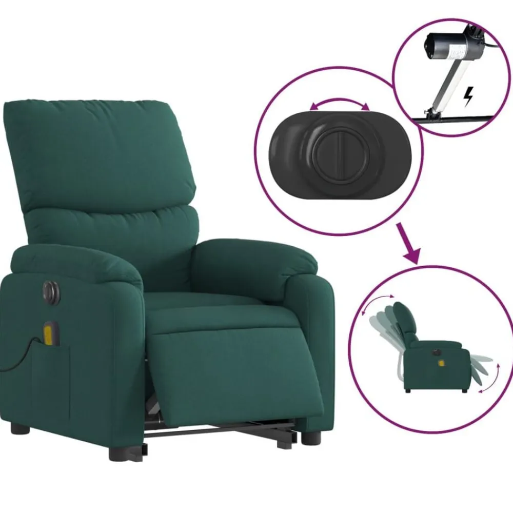 vidaXL Sillón masaje eléctrico reclinable elevable tela Verde oscuro Discount
